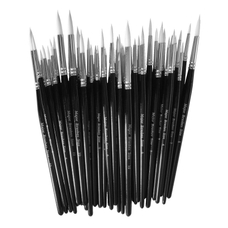 White Synthetic Sable Brushes - Round - Assorted Sizes - Pack of 50